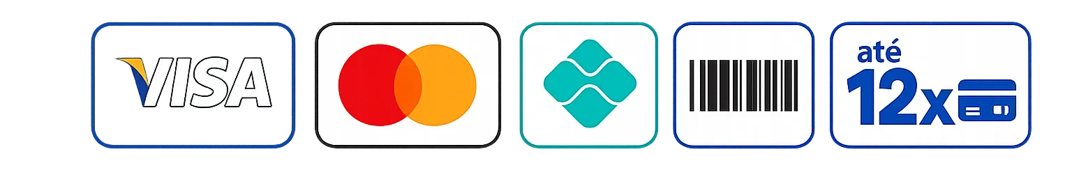 Formas de pagamento: Pix, Visa, Mastercard e outros
